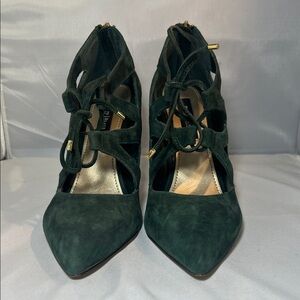 White House Black Market Dark Green Suede Heels
